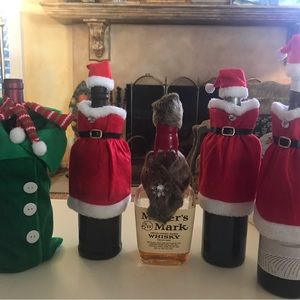 Holiday Bottle cozy’s 5 pcs. green / red/ fuse fur shawl bar set & gifts